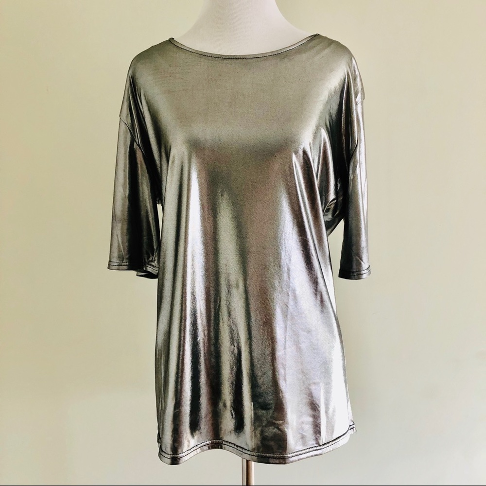 🧨 4/$25 Silver Foil Metallic Loose Fit T-Shirt